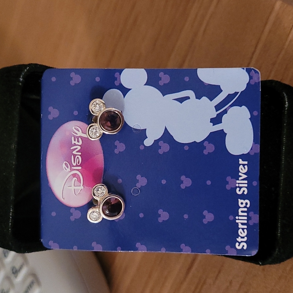 Sterling Silver Disney birthstone earrings. February birthstone.